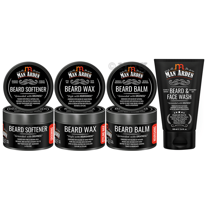 Man Arden Combo Pack of Beard Softener, Beard Wax, Beard Balm (50gm Each) & Beard And Face Wash 100ml