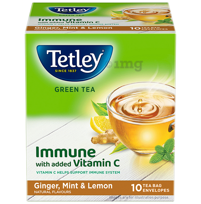 Tetley Green Tea Bag Immune with added Vitamin C Tea Bag (1.3gm Each) Ginger, Mint & Lemon