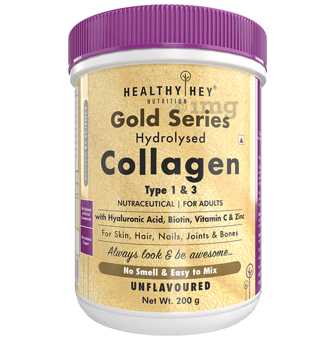 HealthyHey Nutrition Gold Series Hydrolysed Collagen Type 1 & 3 for Skin, Hair, Nails, Bones & Joints | For Adults | Flavour Unflavoured