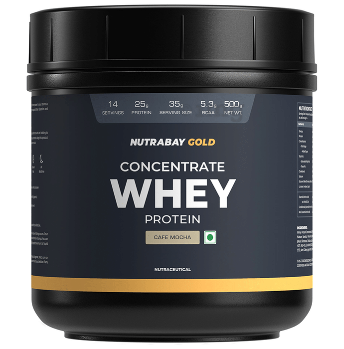 Nutrabay Gold Concentrate Whey Protein for Muscle Recovery | No Added Sugar Powder Cafe Mocha
