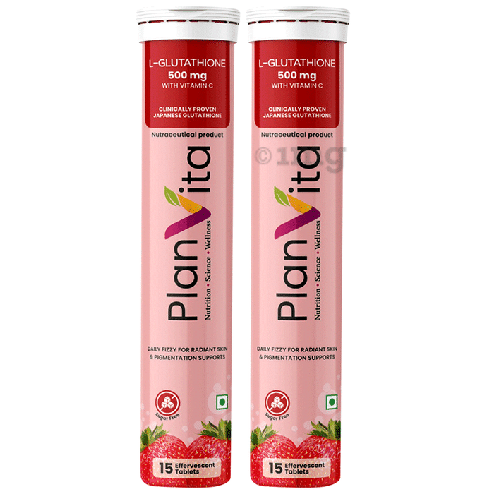Planvita L-Glutathione 500mg with Vitamin C Effervescent Tablet (15 Each) Sugar Free Strawberry