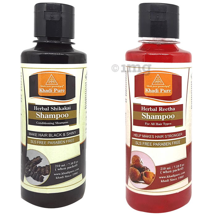 Khadi Pure Combo Pack of Herbal Shikakai Shampoo & Herbal Reetha Shampoo SLS Free & Paraben Free (210ml Each)