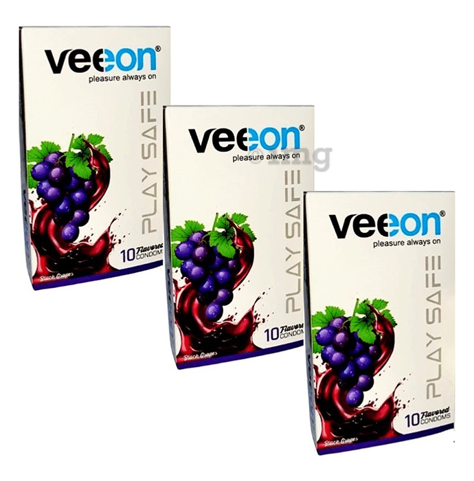 Veeon Play Safe Flavoured Condom (10 Each) Black Grapes