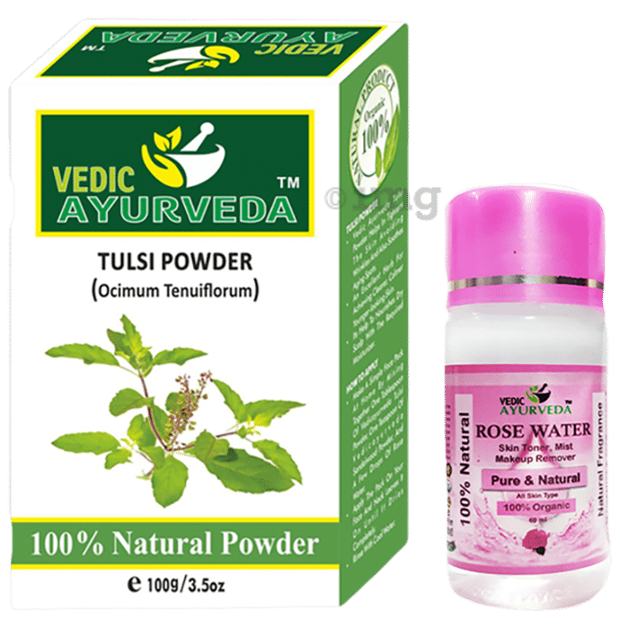 Vedic Ayurveda Tulsi Powder Face Pack (100gm) & Rose Water (60ml)