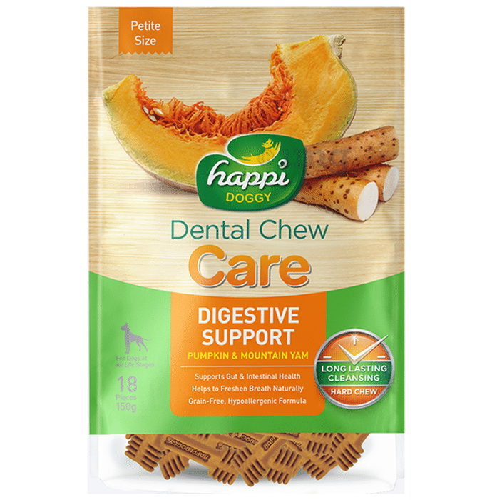 Heads Up For Tails Happi Doggy Dental Chew Care Digestive Support Petite 2.5 inch Pumpkin & Mountain Yam