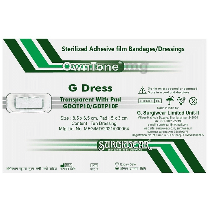 Surgiwear GDOTP10 / GDTP10F OwnTone G Dress (8.5 x 6.5cm) Transparent with Pad (5 x 3cm)