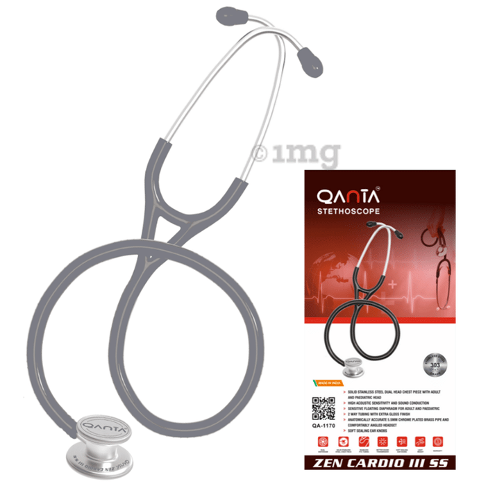 Qanta QA-1170 Zen Cardio III SS Cardiology Stethoscope, SS & Dual Head Chest Piece Grey