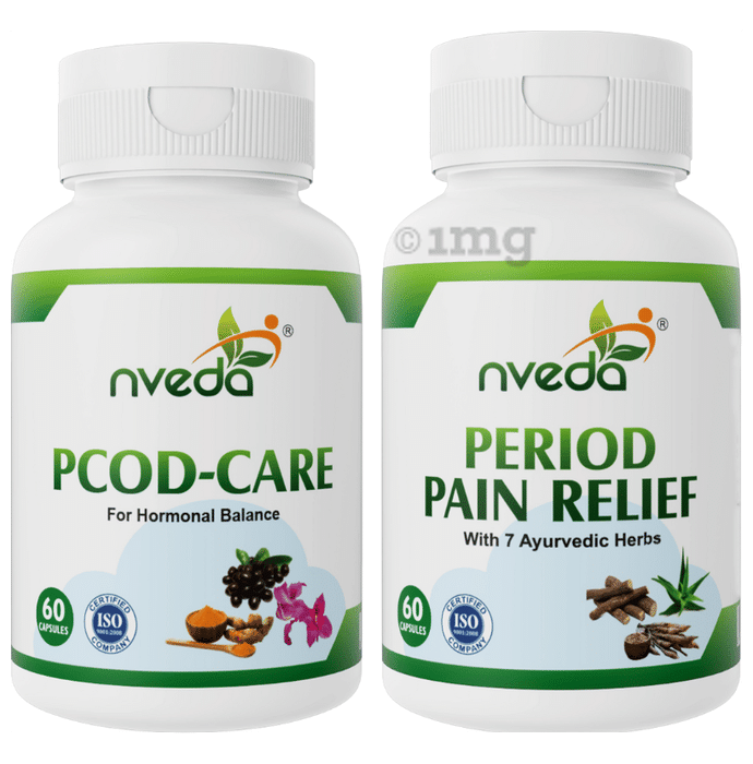Nveda Combo Pack of PCOD care and Period Pain Relief Capsule (60 Each)
