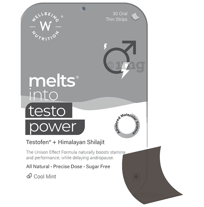 Wellbeing Nutrition Melts into Testo Power with Testofen + Himalayan Shilajit | Sugar Free Oral Thin Strip | Flavour Cool Mint