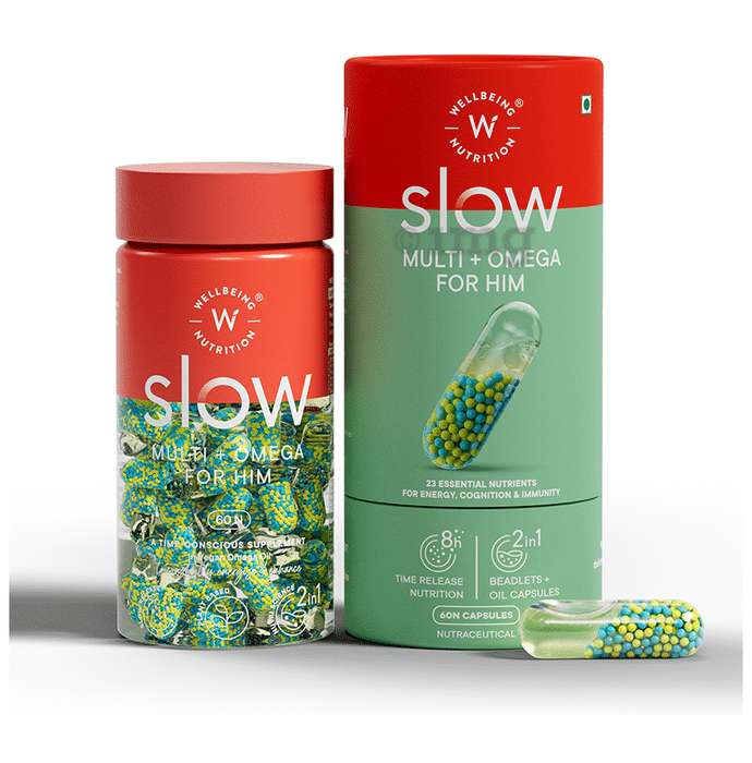 Wellbeing Nutrition Slow Multi for Him | With Caffeine & Ginseng for Energy & Performance | Capsule