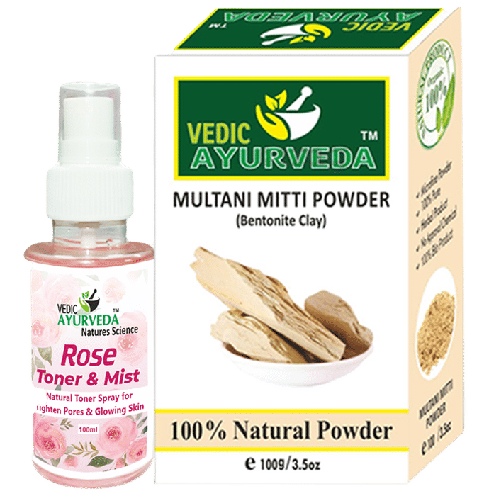 Vedic Ayurveda Combo Pack of Rose Toner & Mist (100ml) &Multani Mitti  powder (100gm)