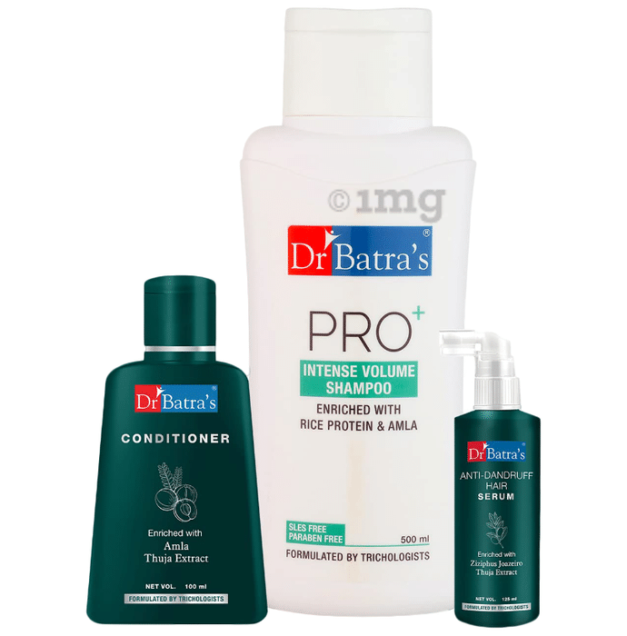 Dr Batra's Combo Pack of Anti-Dandruff Hair Serum 125ml, Conditioner 100ml and Pro+ Intense Volume Shampoo 500ml