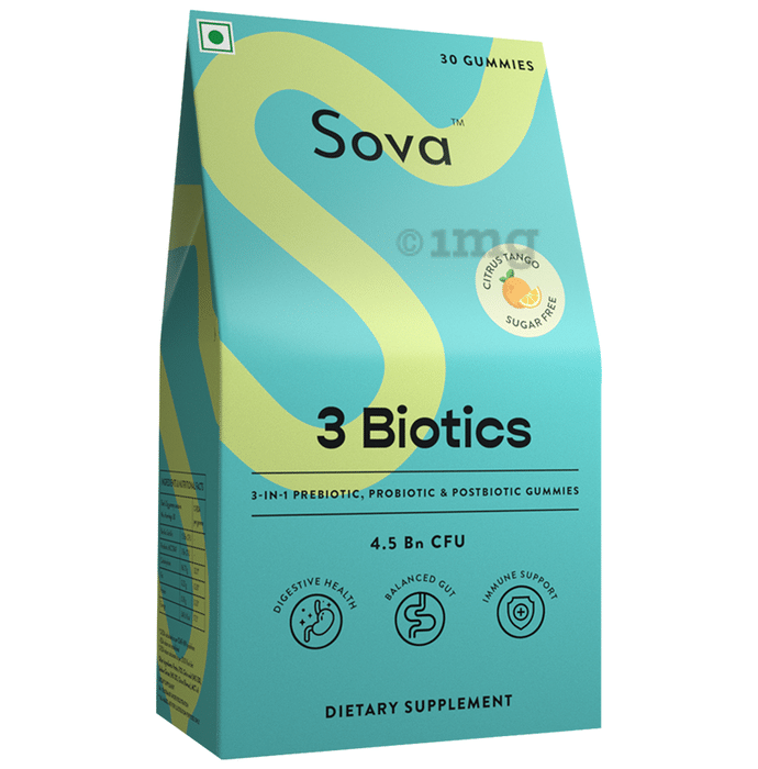 Sova 3Biotics | Prebiotics, Probiotics & Postbiotics Gummies | for Digestion & Immunity Sugar Free