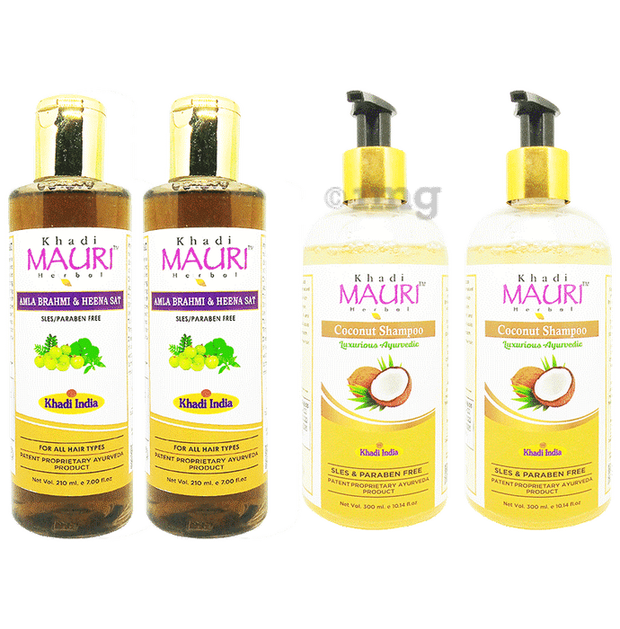 Khadi Mauri Herbal  Amla Brahmi Heena Sat (210ml) & Coconut Shampoo (300ml)