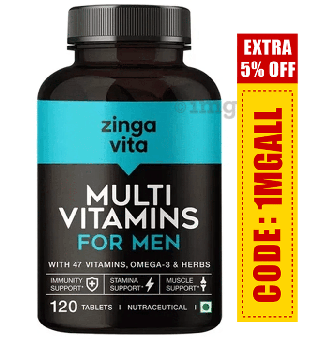 Zingavita Multivitamin For Men with Vitamins, Minerals, Omega 3 & Herbs | For Immunity, Stamina & Muscle Support |
