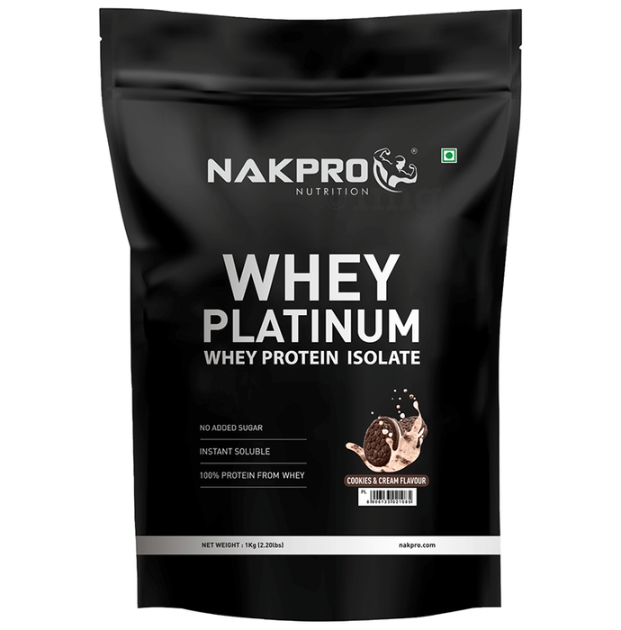 Nakpro Nutrition Whey Platinum Protein Isolate for Muscle Recovery | Flavour Cookies & Cream