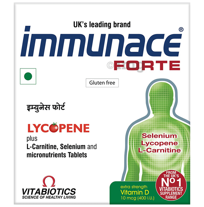 Immunace Forte with Lycopene+L-Carnitine, Vitamin D (400 IU) | For Immunity | Tablet Gluten Free