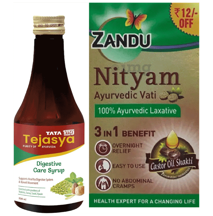 Combo Pack of Tata 1mg Tejasya Digestive Care Syrup (200ml) & Zandu Nityam Tablet (30)