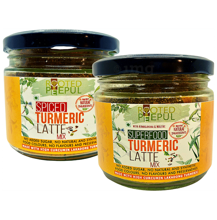 Rooted Peepul Combo Pack of Spiced Turmeric Latte Mix & Superfood  Turmeric Latte Mix (120gm Each)
