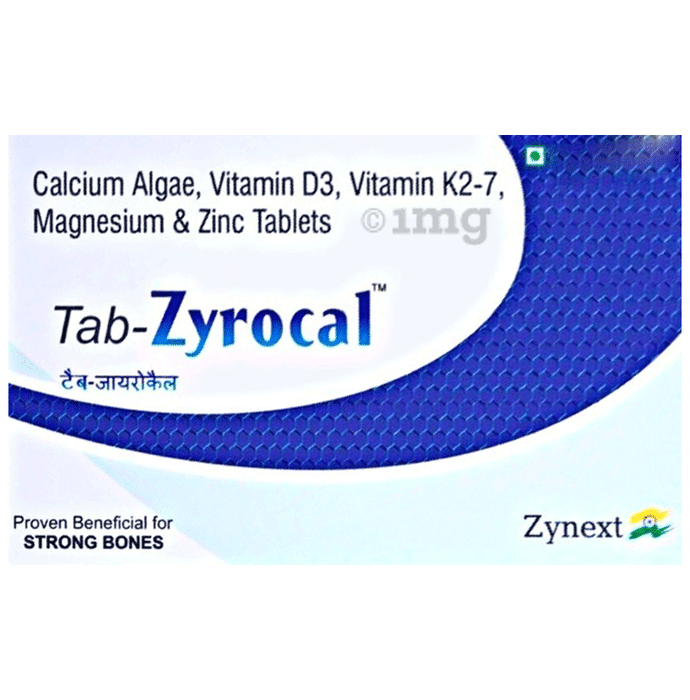 Zyrocal Algae Calcium Vitamin D3 Vitamin K2 Magnesium Zinc ,Plant Based Calcium Supplement,Bone Health Supplement Tablet