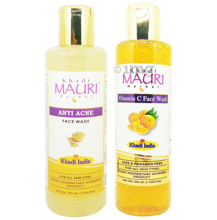 Khadi Mauri Herbal Combo Pack of Anti Acne & Vitamin C Face Wash (210 ml Each)
