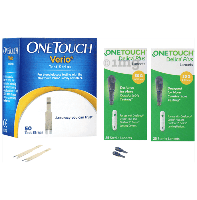 Combo Pack of OneTouch Verio 50 Test Strip & 2 Pack of OneTouch Delica Plus 25 Lancet