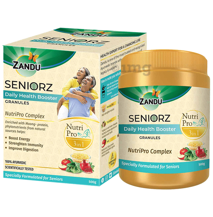 Zandu Seniorz Daily Health Booster Drink| 100% Ayurvedic & Natural Health Drink | Helps Boost Energy, Strengthen Immunity & Improve Digestion| Enriched with Moong Protein