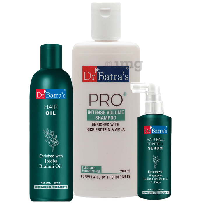 Dr Batra's Combo Pack of Hair Fall Control Serum 125ml, Hair Oil 200ml and Pro+ Intense Volume Shampoo 200ml