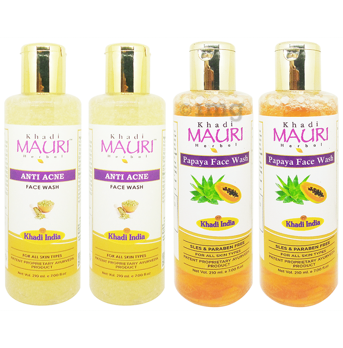 Khadi Mauri Herbal Combo Pack of Anti Acne & Papaya Face Wash (210ml Each)