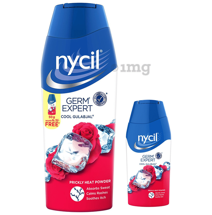Nycil Cool Gulabjal Prickly Heat Talcum Powder with Nycil 50gm Germ Expert Talc Free