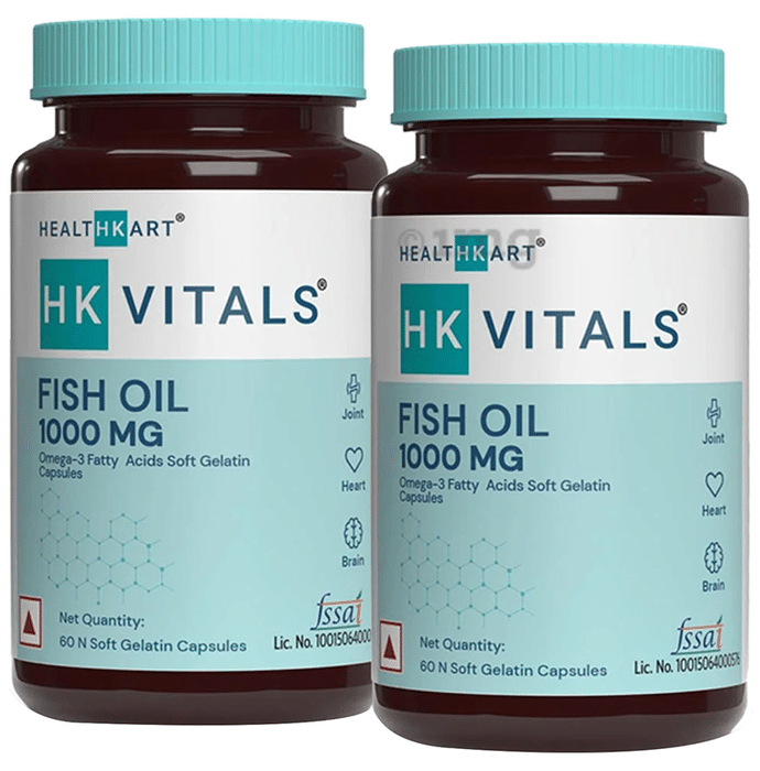Healthkart HK Vitals Fish Oil with 1000mg Omega 3 | Soft Gelatin Capsule for Brain, Heart & Joints