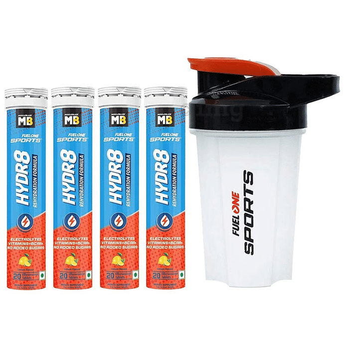 Muscleblaze MB Fuel One Sports Hydr8 Rehydration Formula Effervescent Tablet (20 Each) with Shaker 500ml Lemon