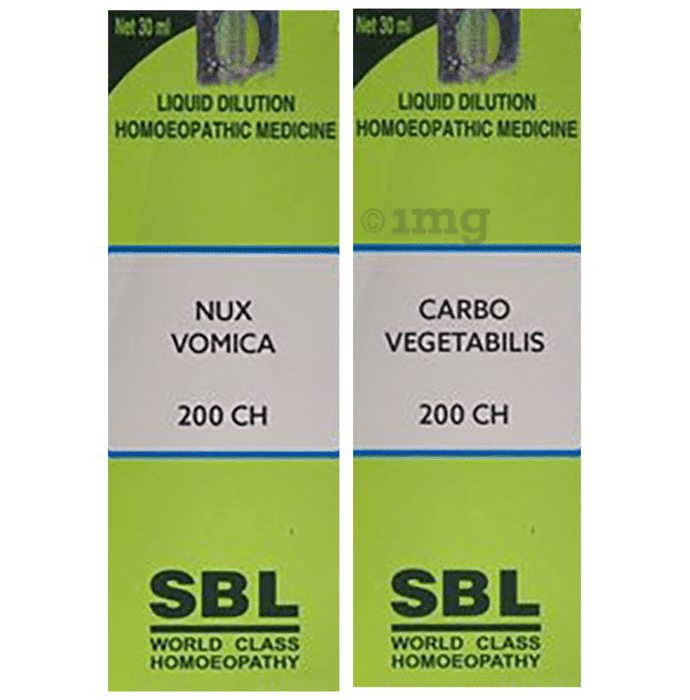 Combo Pack of SBL Nux Vomica Dilution 200 CH & SBL Carbo Vegetabilis Dilution 200 CH (30ml Each)