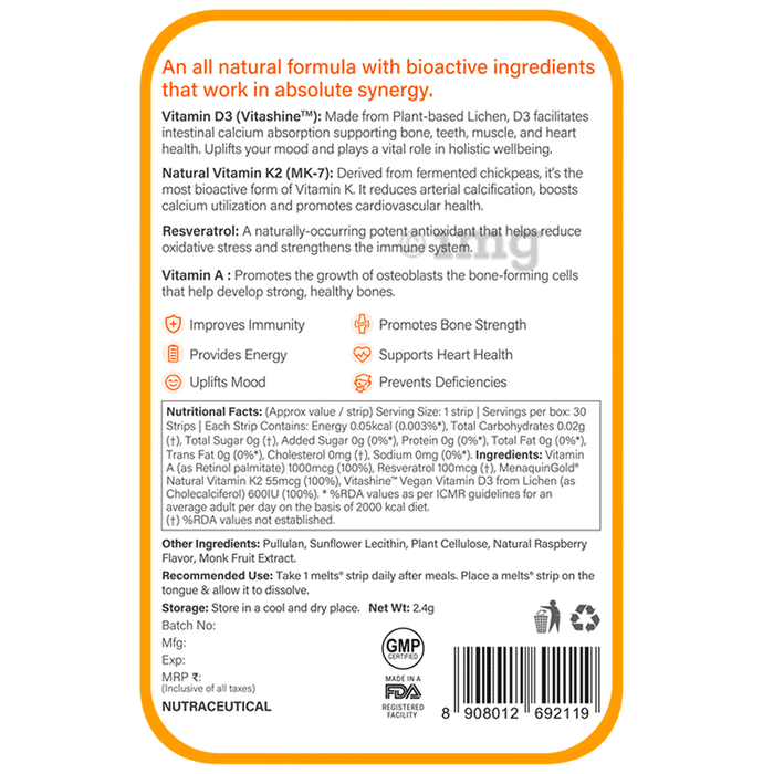 Wellbeing Nutrition Melts Into Vitamin D3 + K2 Wild Raspberry