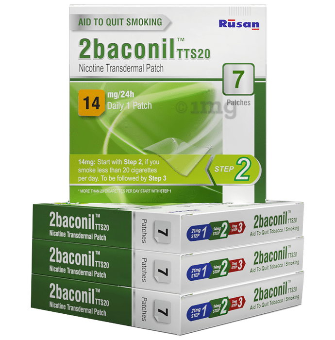2baconil Step 2 Nicotine 14mg Transdermal Patch 1 Month Therapy (7 Each)