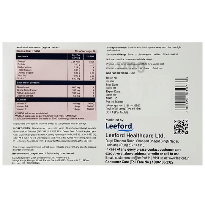 Price History of Glutiford Tablet with Glutathione, Vitamins, ALA and Grape  Seed Extract For Skin & Antioxidant Support from 1mg 2237_60462