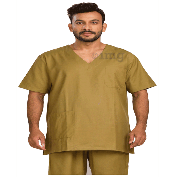 Agarwals Unisex Khaki  V-Neck Scrub Suit Top and Bottom Uniform Ideal Small