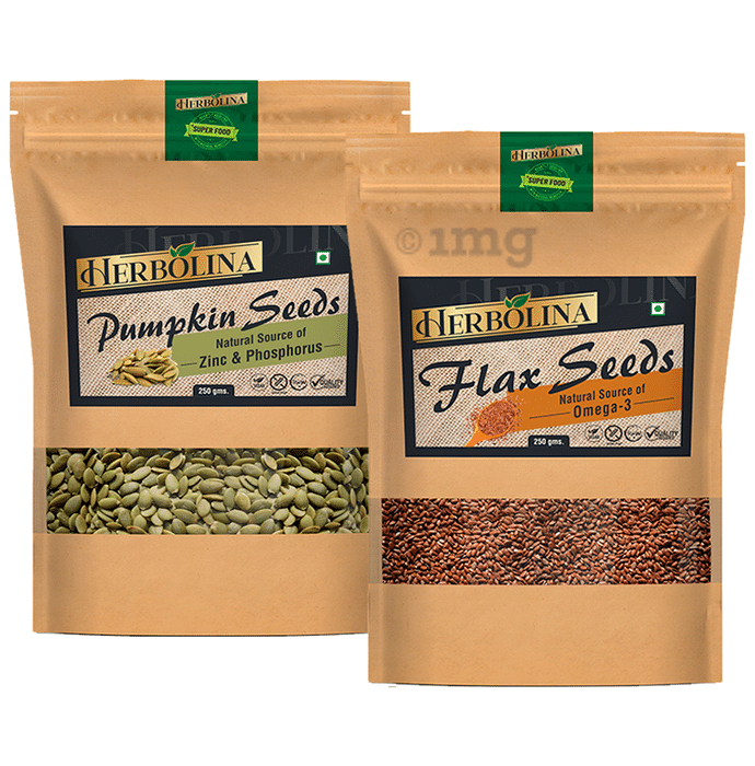Herbolina Combo Pack of Pumpkin & Flax Seeds (250gm Each)