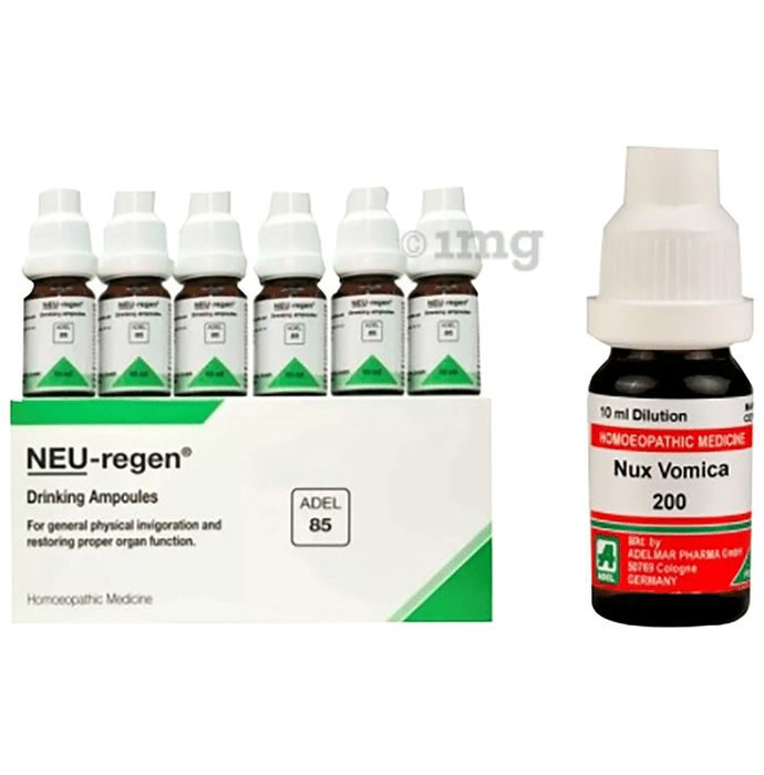ADEL Men Care Combo Pack of ADEL 85 Neu-Regen 12 Drinking Ampoule (10ml Each) & Nux Vomica Dilution 200 CH 10ml