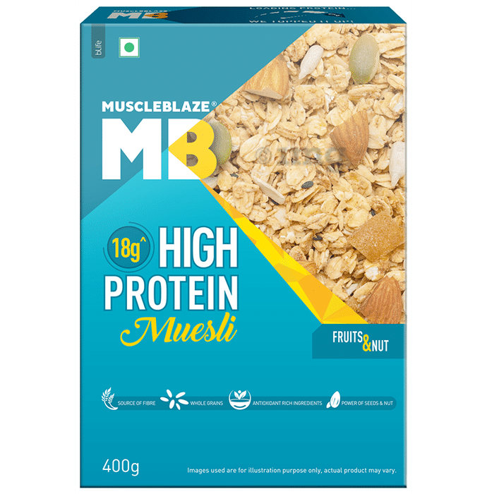 MuscleBlaze 18g High Protein Muesli with Probiotics | Flavour Fruits & Nut