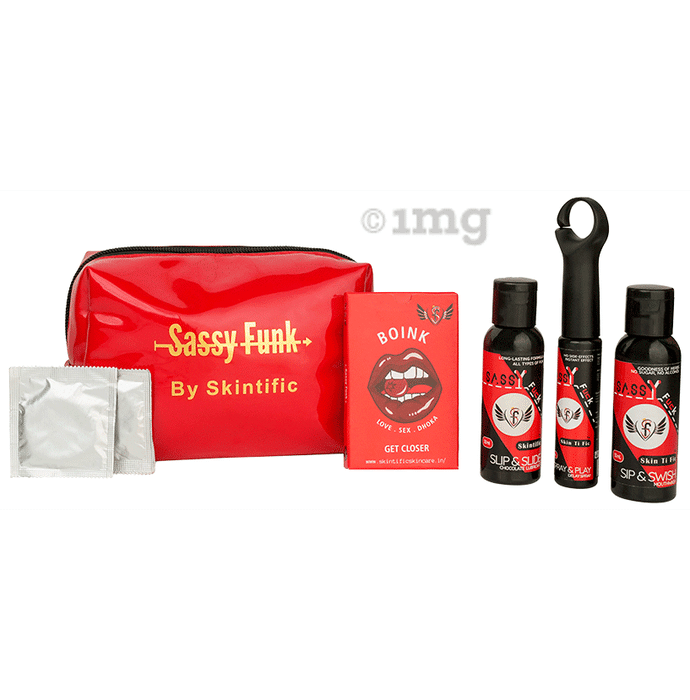 Skintific Sassy Funk Pouch with Lube, Mouthwash, Delay Spray, Card Game, Condom
