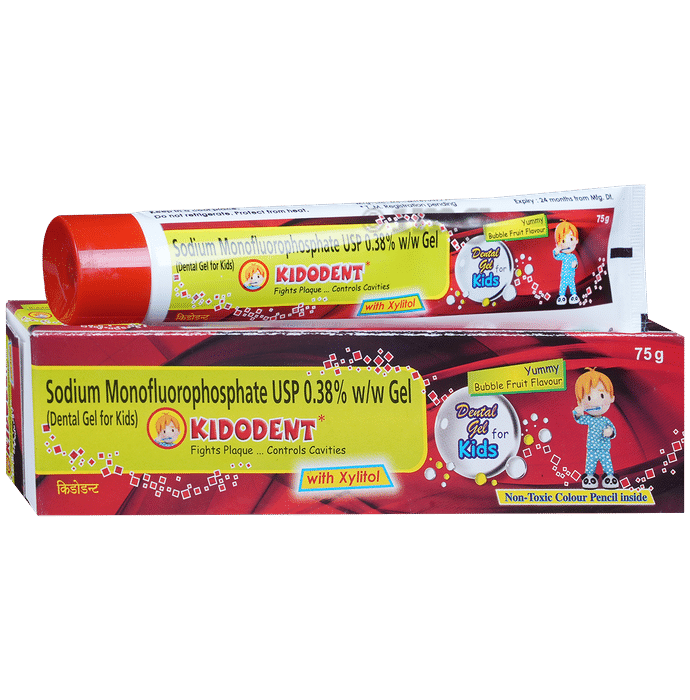 Kidodent Dental Gel with Xylitol for Kids | Fights Plaque & Cavities | Toothpaste With Non-Toxic Colour Pencil