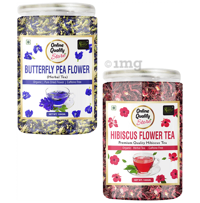 Online Quality Store Combo Pack of Hibiscus Flower Tea (100gm) & Butterfly Pea Flower Herbal Tea (100gm)