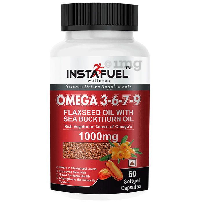 Instafuel Omega 3, 6, 7, 9 Flaxseed Oil with Sea Buckthorn Oil 1000mg Softgel Capsules