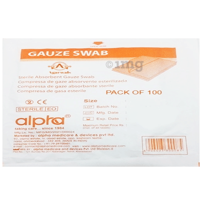 Agarwals  Alpha Absorbent Gauze Swabs Sterile 10cm x 10cm x 12ply