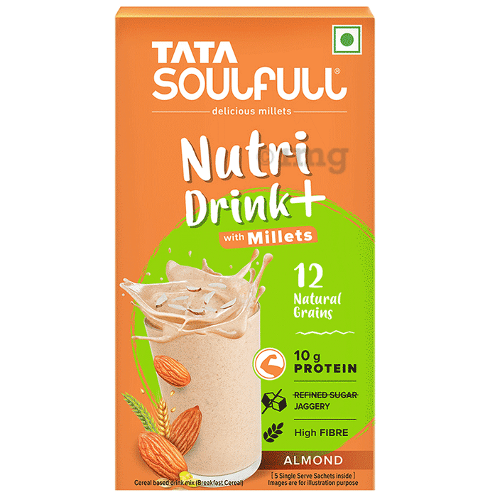 Tata Soulfull With Millets, Almond Flavour, NO Added Refined Sugar, Breakfast Cereal Mix Almond