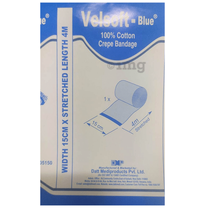 Velsoft Bandage -Blue 100% Cotton Crepe 15cm x 4m