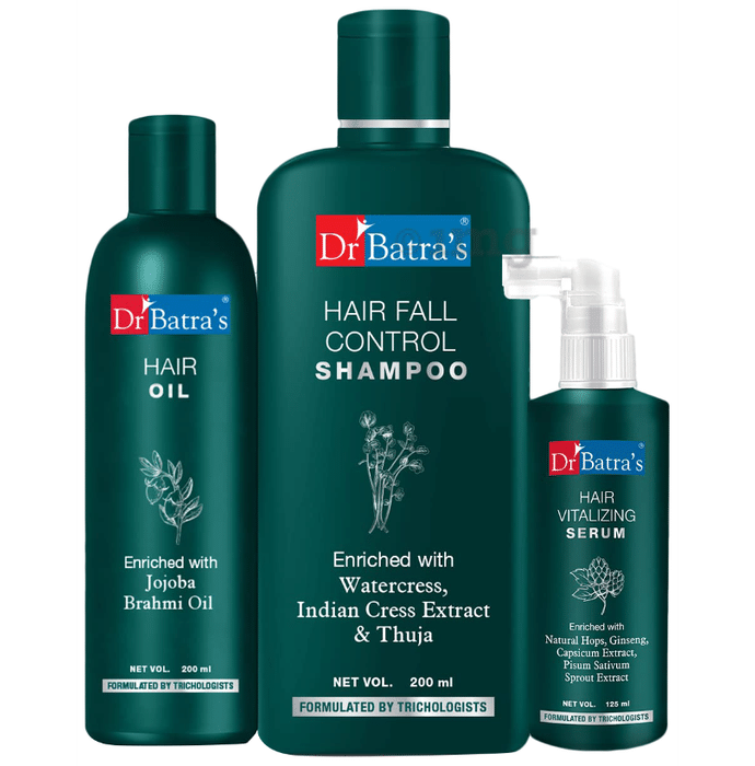 Dr Batra's Combo Pack of Hair Vitalizing Serum 125ml, Hair Fall Control Shampoo 200ml and Hair Oil 200ml