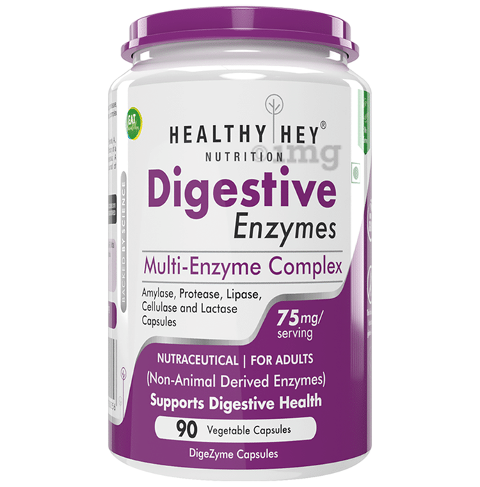 HealthyHey Digestive Enzymes with Amylase, Protease, Lipase, Cellulose & Lactose | Multi Enzyme Complex Veg Capsule