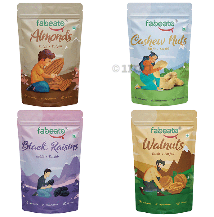 Fabeato Combo Pack of Almond, Walnut, Raisin & Cashew (200gm Each)